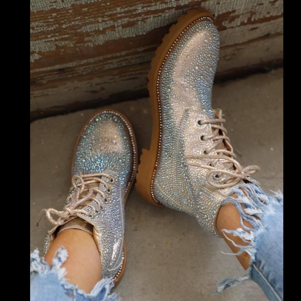 Champagne Metallic Bling Tims combat boots